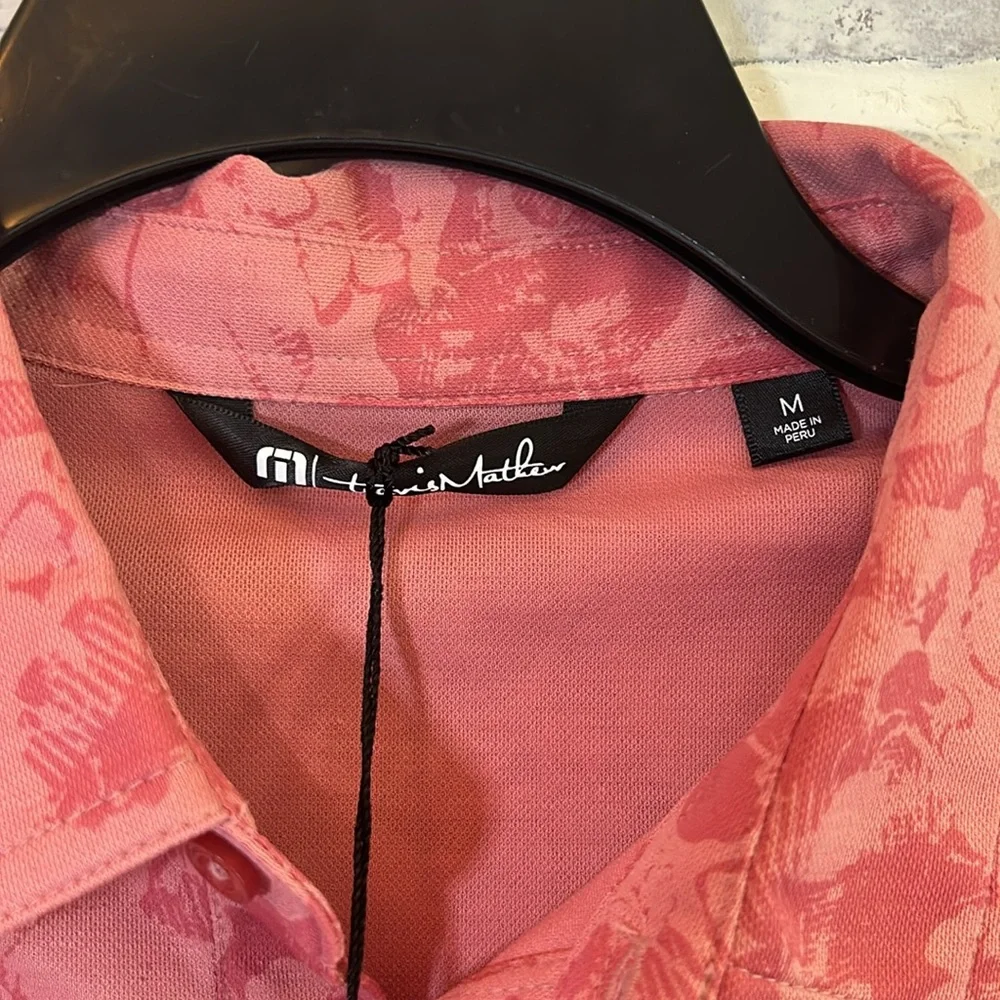 Travis Mathew Polo Shirt Mens Medium Pink Floral Marbella Golf Short Sleeve NWT - Picture 8 of 8
